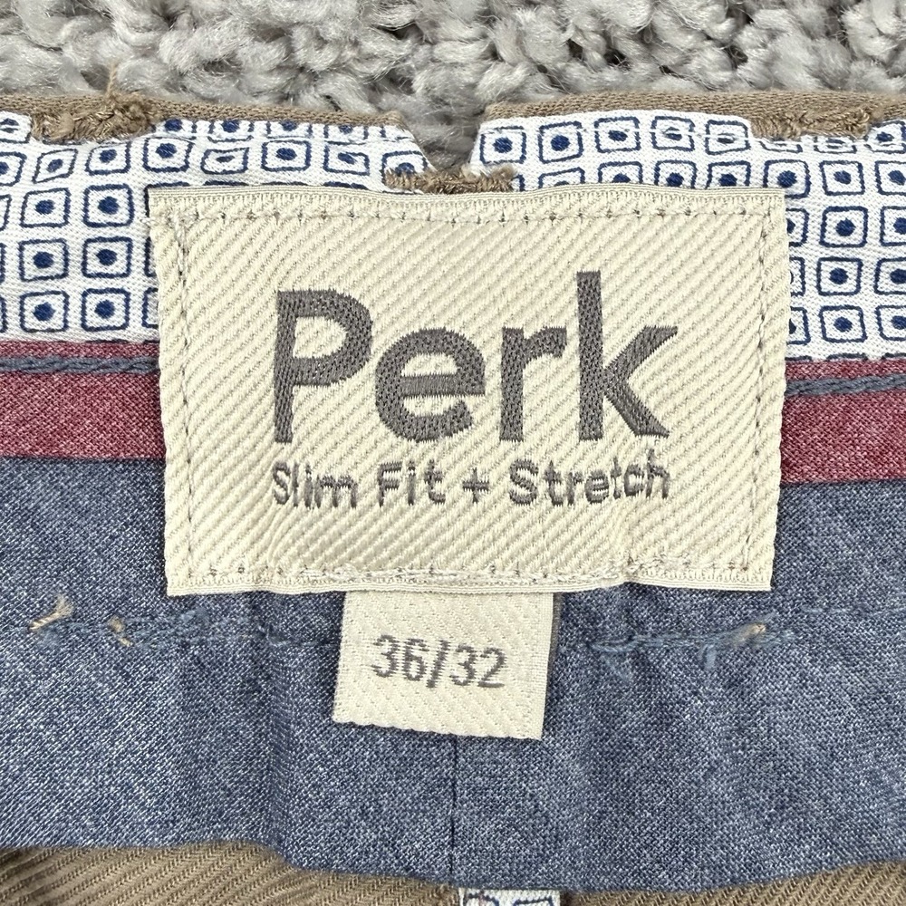 Perk Feel Good Chinos Men's 36x32 NWT Dark Khaki Slim Fit Cotton Stretch Preppy - Picture 2 of 13